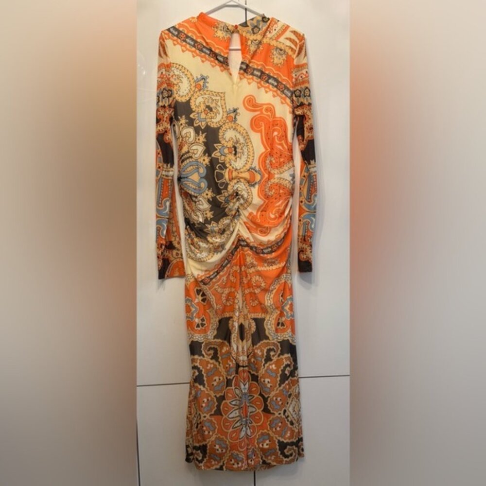 NWT Size XL - Farm Rio Long-Sleeve Mock-Neck Mesh Slim Midi Dress - Picture 12 of 16